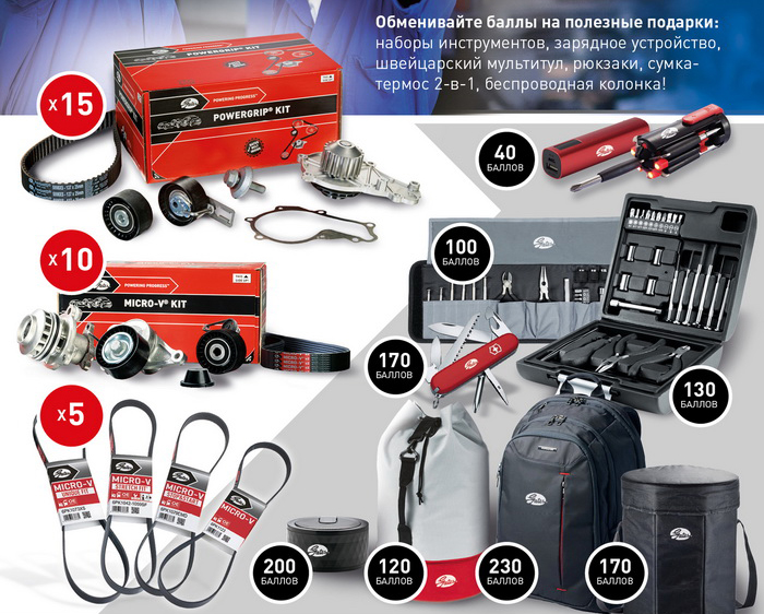 акция Gates от дистрибьютора Аркона призы подарки поликлиновые ремни ремкомплекты ГРМ с помпой