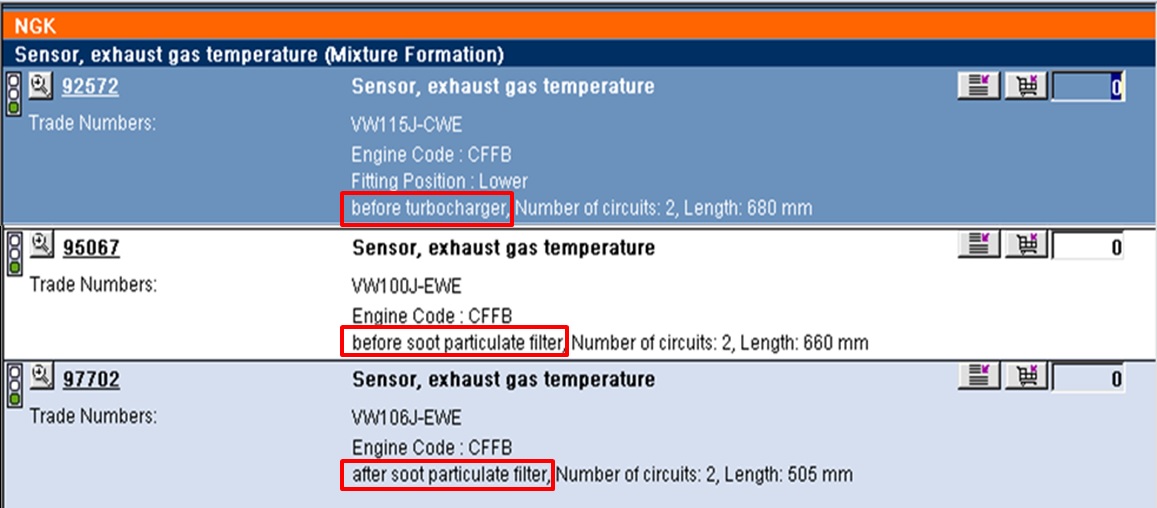 ngk ntk правильное и неправильное применение температурных датчиков выхлопных газов пример из текдока tecdoc