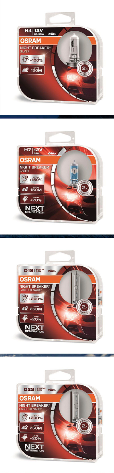 акция автомобильные лампы OSRAM обновленного семейства NIGHT BREAKER в двойных пластиковых боксах  XENARC LASER SILVER