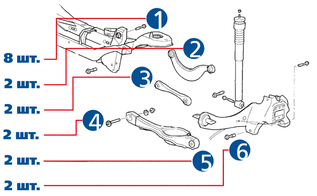 Torque C-KIT001 Комплект рычагов задней подвески для Ford Focus I, II