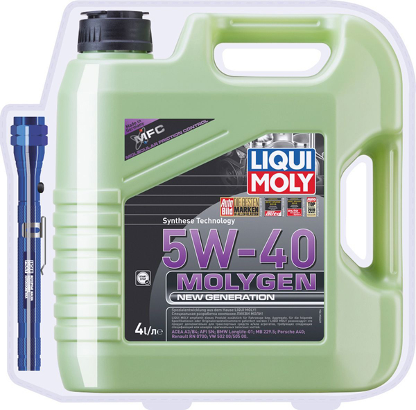 Акция LIQUI MOLY фонарик в подарок моторное масло 9054 Molygen New Generation 5W40 SN/SF A3/B4 4 л