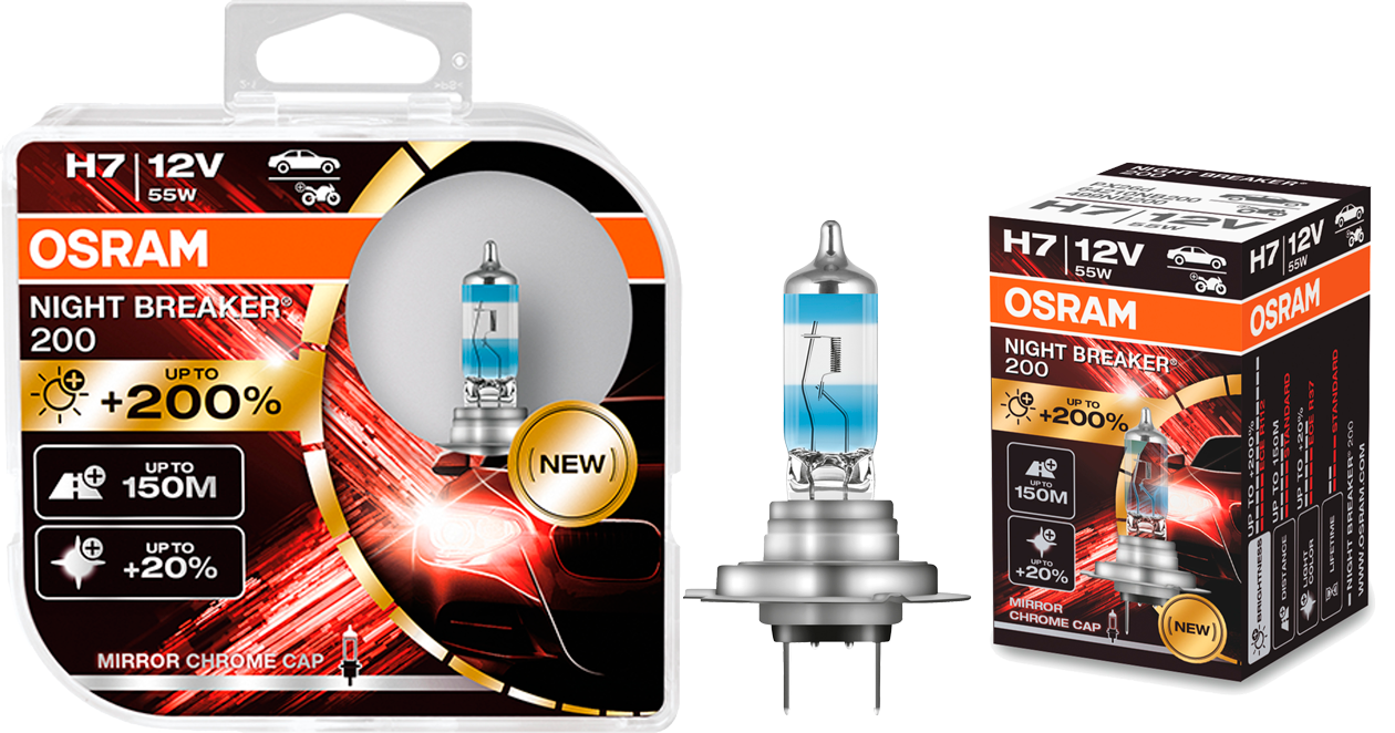 OSRAM Night Breaker 200 H7 новые галогенные лампы в пластиковом боксе и картонной коробке